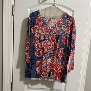 Elegant Red and Blue Paisley Women's Blouse